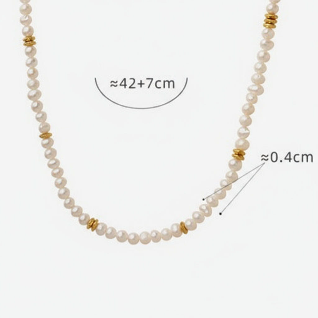 Genuine Freshwater Pearl Titanium Steel Gold Beans Necklace