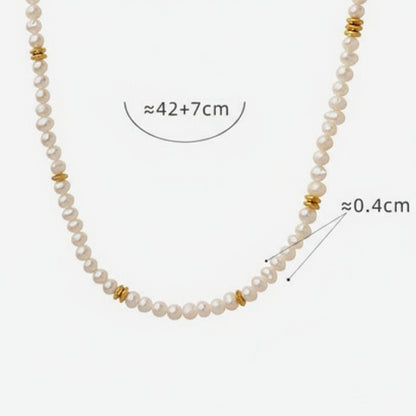 Genuine Freshwater Pearl Titanium Steel Gold Beans Necklace