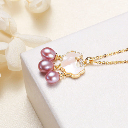 Brass Plated with 18K Gold Genuine Freshwater Pearl Lucky Necklace