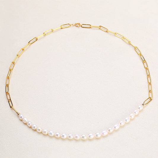 Brass Plated with 18K Gold Genuine Freshwater Pearl Lucy Necklace