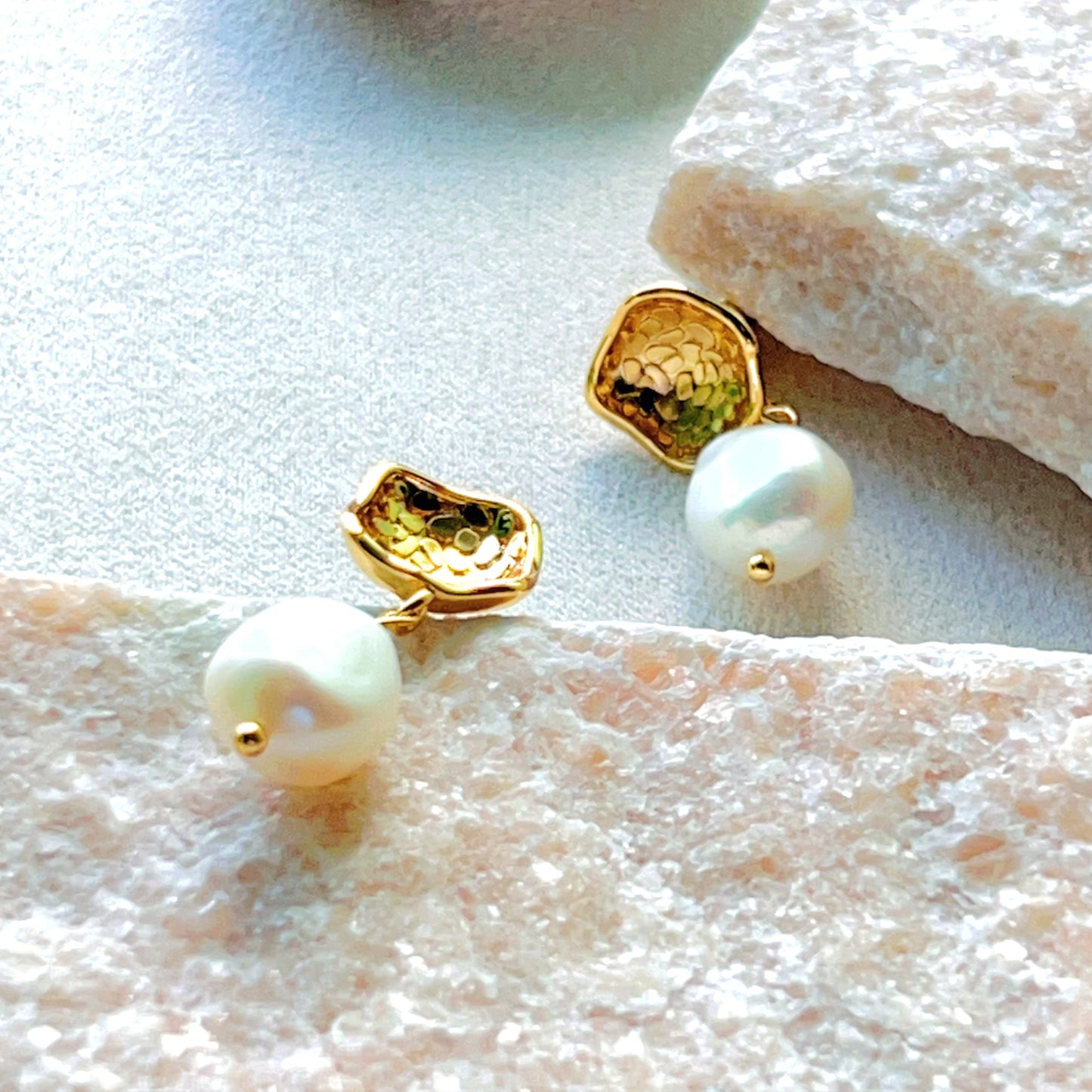 Genuine Freshwater Baroque Pearl Gold Flap Earrings