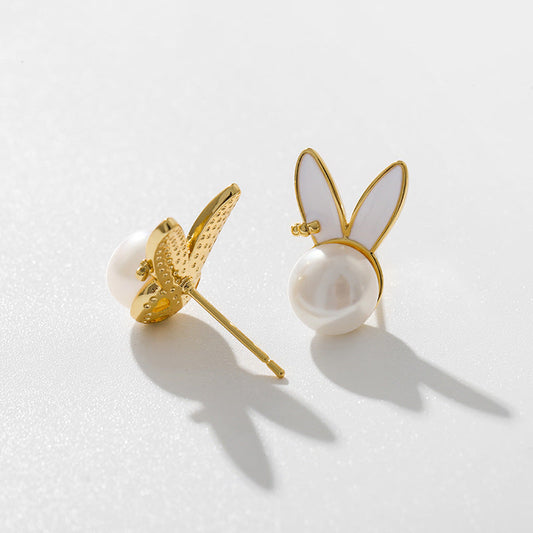 Genuine Freshwater Pearl Rabbit Earrings