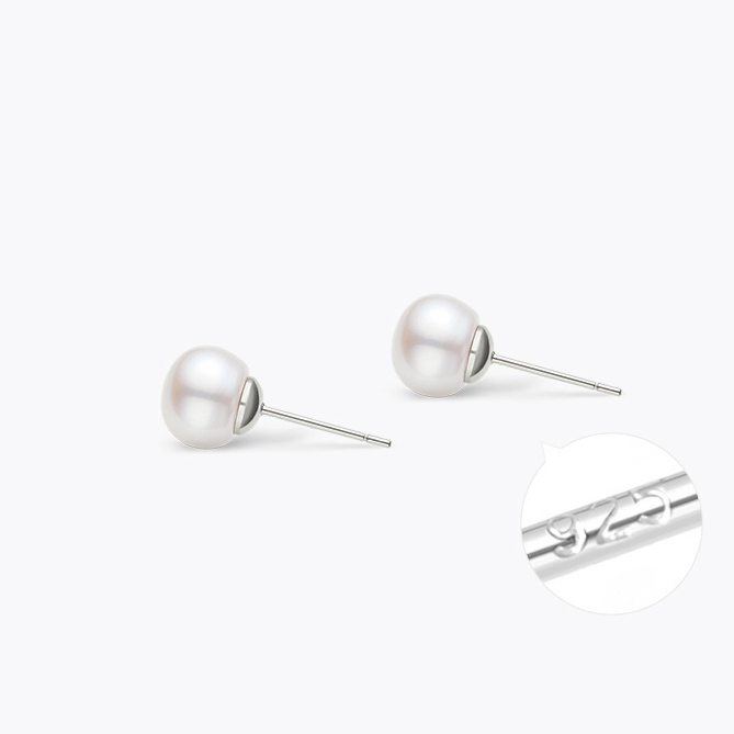 S925 Silver 4-10mm White Freshwater Button Pearl Stud Earrings