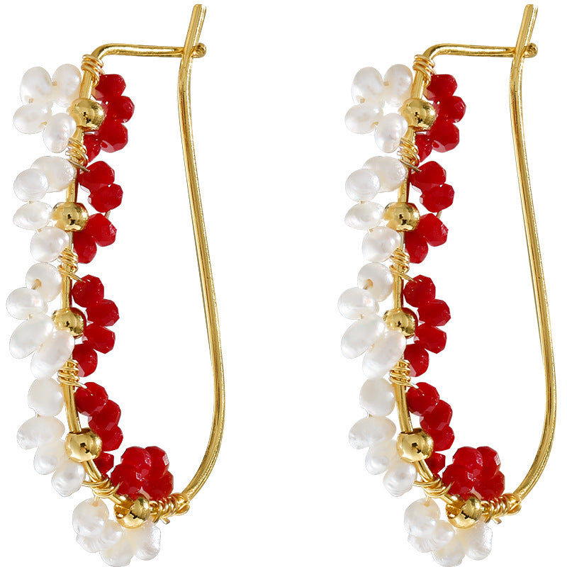 Genuine Freshwater Pearl Pomegranate Flower Earrings