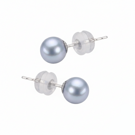 S925 Silver 4-8mm Akoya Madama Round  Pearl Stud Earrings