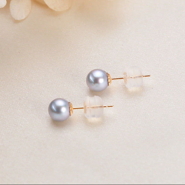 Solid 18K Gold 4-8mm Akoya Madama Round Pearl Stud Earrings