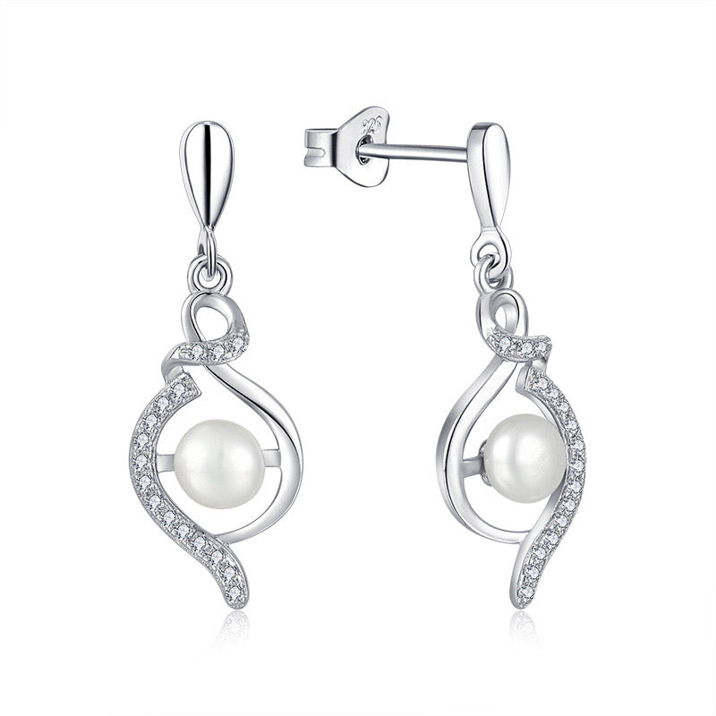 S925 Silver Genuine Freshwater Pearl Ocean Wave Earrings