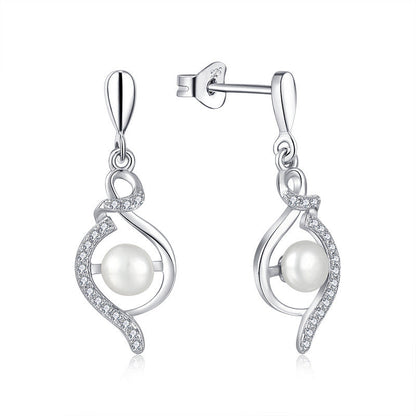 S925 Silver Genuine Freshwater Pearl Ocean Wave Earrings