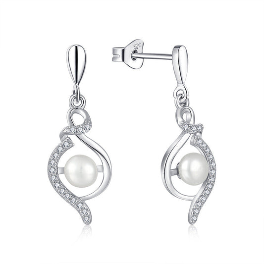 S925 Silver Genuine Freshwater Pearl Ocean Wave Earrings