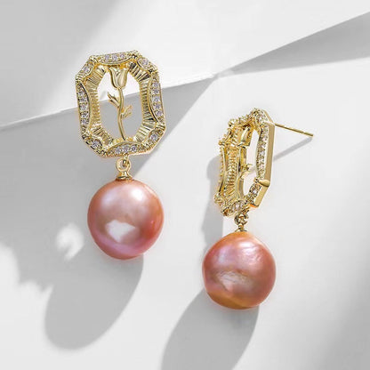 Genuine Freshwater Pearl Rose Earrings