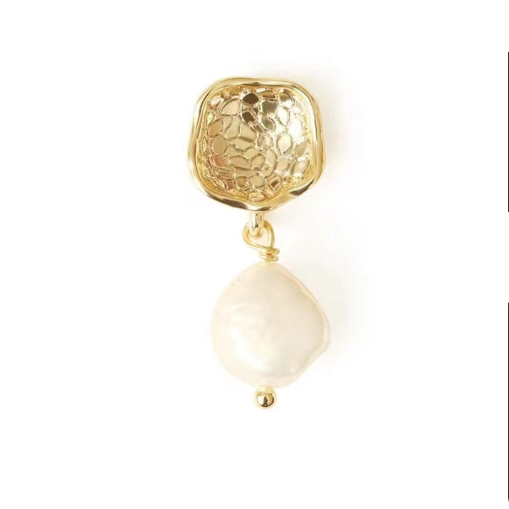 Genuine Freshwater Baroque Pearl Gold Flap Earrings