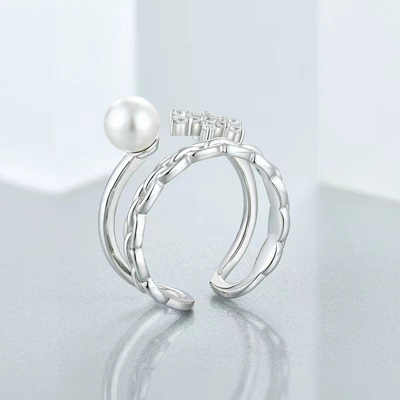 S925 Silver Genuine Freshwater Pearl Star Wish Ring