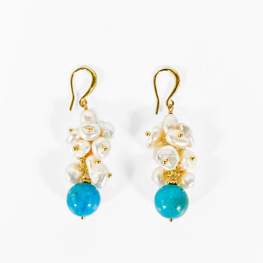 Genuine Freshwater Baroque Pearl Blue Tears Earrings