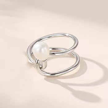 S925 Silver Genuine Freshwater Pearl Fate Knot Ring