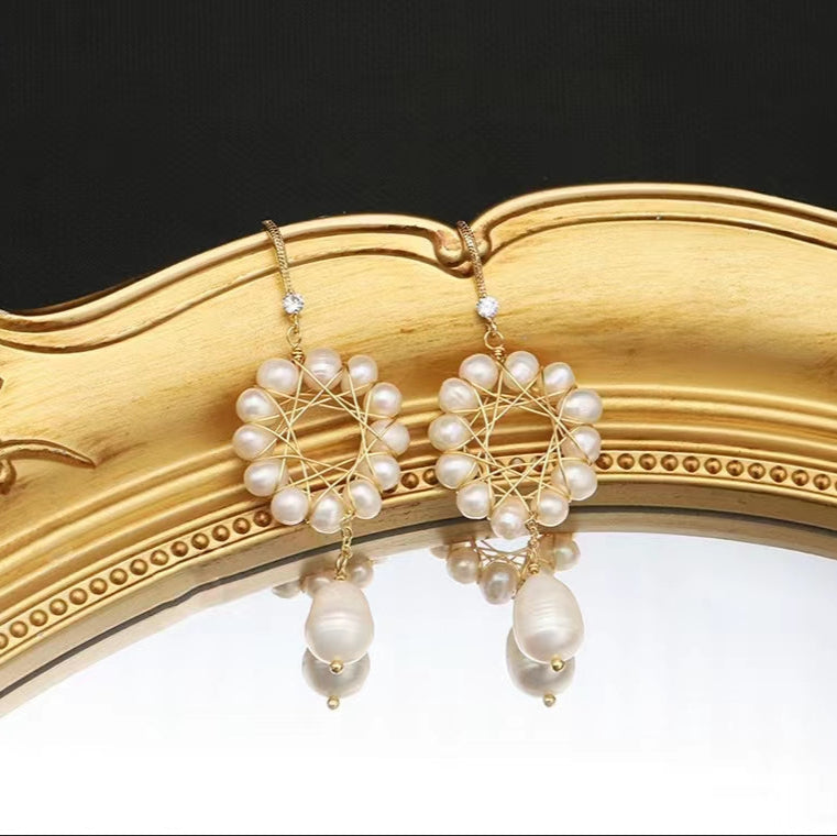 Genuine Freshwater Baroque Pearl Sun Flower Earrings (Limited Edition)