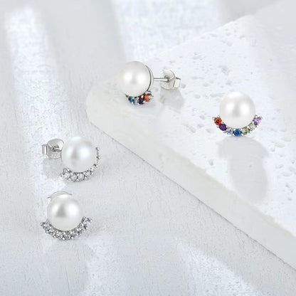 S925 Silver Genuine Freshwater Pearl Rainbow Bridge Earrings