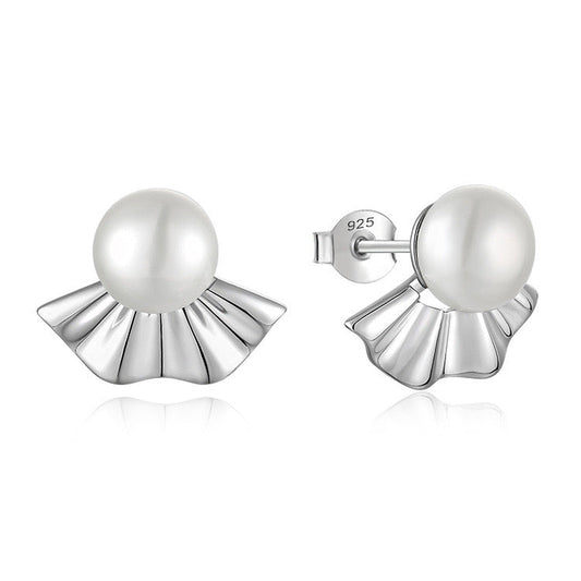 S925 Silver Genuine Freshwater Pearl Japanese Fan Earrings