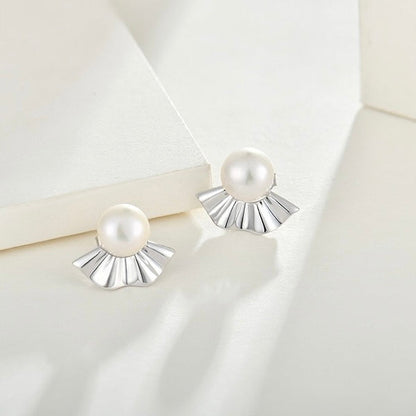 S925 Silver Genuine Freshwater Pearl Japanese Fan Earrings
