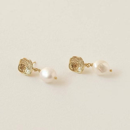 Genuine Freshwater Baroque Pearl Gold Flap Earrings