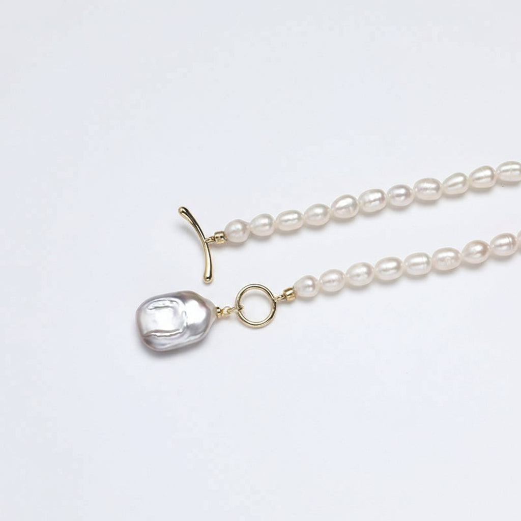Freshwater Baroque Pearl Pendant Necklace – Beaded Collarbone Chain