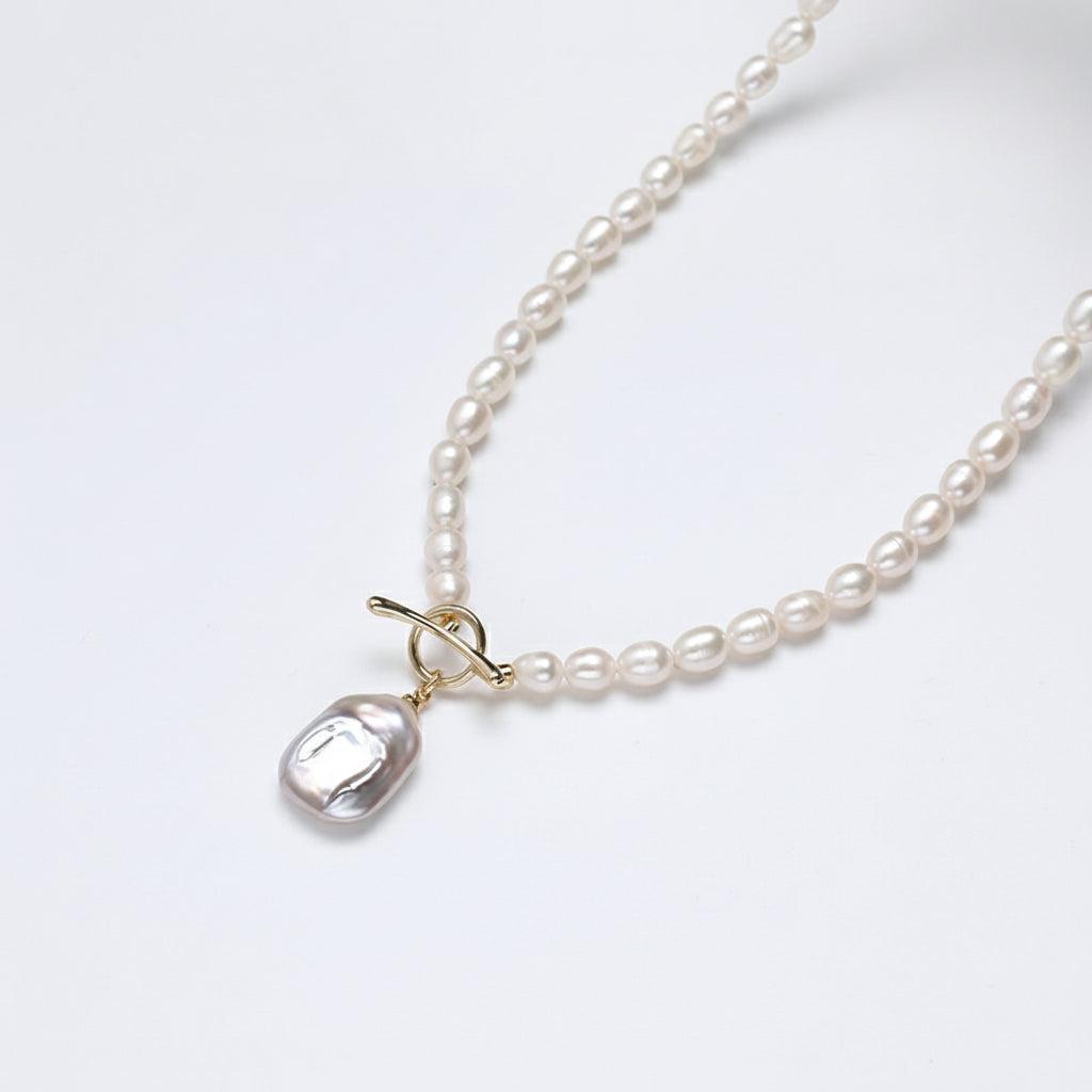 Freshwater Baroque Pearl Pendant Necklace – Beaded Collarbone Chain