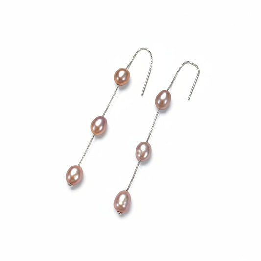 Genuine Freshwater Pearl S925 Silver Éline Threader Earrings