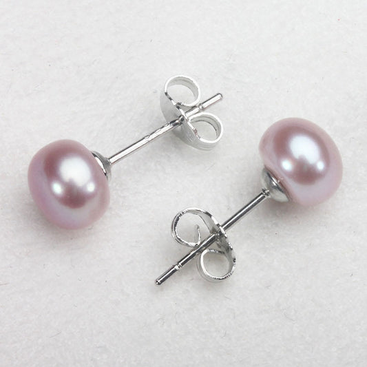 S925 Silver 4-10mm Lavender Freshwater Button Pearl Stud Earrings