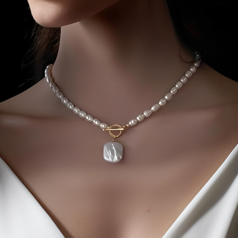 Freshwater Baroque Pearl Pendant Necklace – Beaded Collarbone Chain