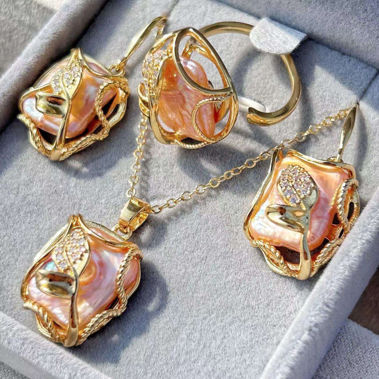 Genuine Freshwater Baroque Pearl Ocean Rose Set